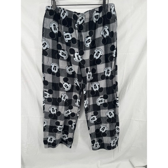 Disney Other - Disney Mickey Mouse Pajama Pants Mens XL Grey Plaid Fleece Lounge Sleepwear